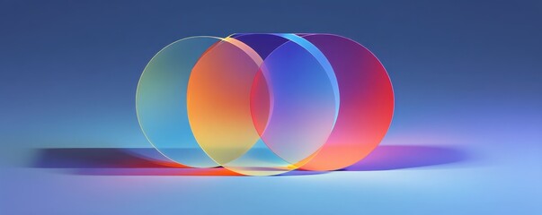 Colorful abstract geometric shapes on a gradient blue background