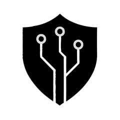 Black and white security shield icon vector illustration, a key symbol of metal safety and web access