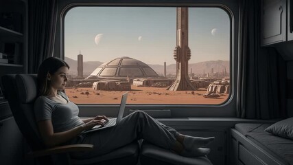 Individual engaging with technology amid celestial surroundings - Powered by Adobe