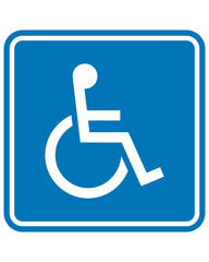 Universal blue and white graphic icon of a person in a wheelchair, clearly signifying accessibility for individuals with disabilities, indicating inclusive facilities and public spaces