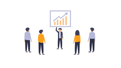 Corporate leader motivating a diverse team with a rising growth chart symbolizing success and teamwork in a business environment suitable for presentations and marketing materials