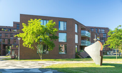 the residence buildings in Funenpark, summer Amsterdam