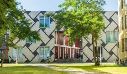 a residence buildings in Funenpark, summer Amsterdam