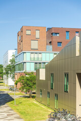 different types of residence buildings in Funenpark, summer Amsterdam