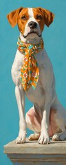Stylish Dog in Scarf Posing Elegantly Against Blue Background