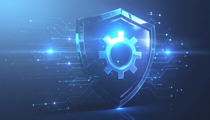 Digital Security Shield: A futuristic illustration showcasing a glowing shield, a symbol of protection, intertwined with technological elements, creating a sense of safety and secure systems.