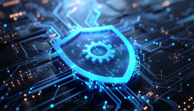 Digital Shield: Illustrating the concept of data security and cyber protection with a glowing shield.