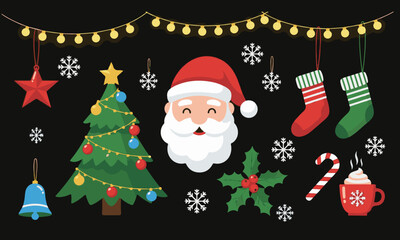 Cheerful Christmas Elements and Decorations Clipart Set