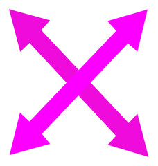A purple four direction arrow shape forming a bold crossed pointer creating a clear abstract visual element on white background 