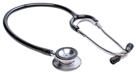 Silver stethoscope with detailed tubing and chestpiece on transparent background
