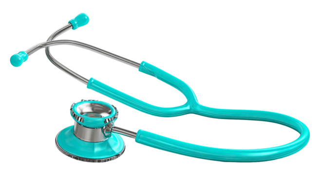 Detailed teal stethoscope illustration with chrome accents on transparent background