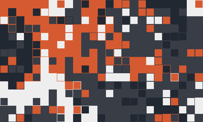Abstract pixel art background.  Dynamic interplay of orange, white, and dark grey squares creates a vibrant, modern design.