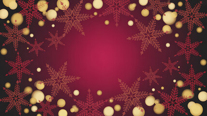 Festive red background with golden bokeh and snowflake accents