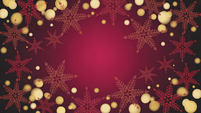 Festive red background with golden bokeh and snowflake accents