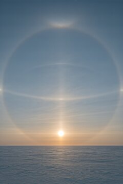 Soft parhelic arcs across pale sky