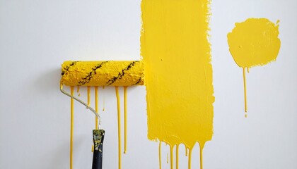 黄色いペンキで外壁をローラー塗装し明るさが際立つシンプルな場面