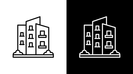 Apartment Building  White Icon Set Design