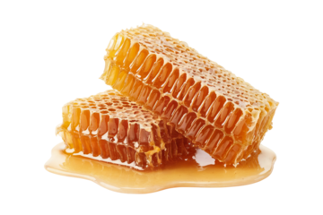 golden honeycomb with dripping honey, a natural and delicious treat . Isolated on transparent background, png