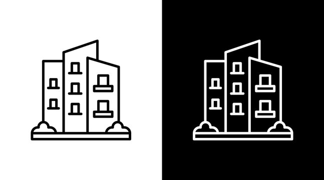 Apartment Building  White Icon Set Design