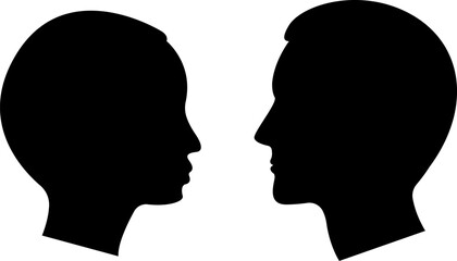 Female and male head silhouette. Man and Woman Profile Face Silhouette. Male and female head illustration.