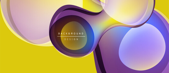 Abstract vibrant design. Overlapping shapes create dynamic composition. Yellow, purple, white hues blend seamlessly. Modern aesthetic.