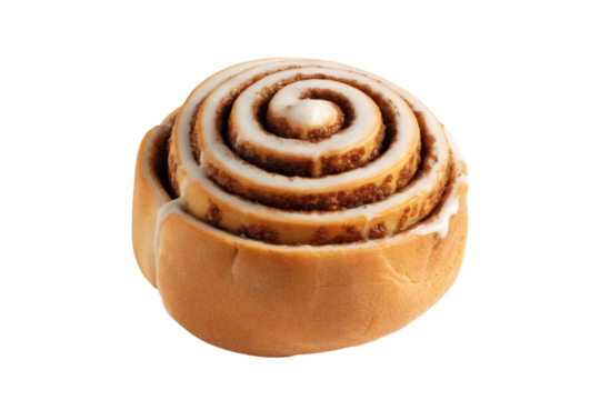 delicious cinnamon roll with icing . Isolated on transparent background, png