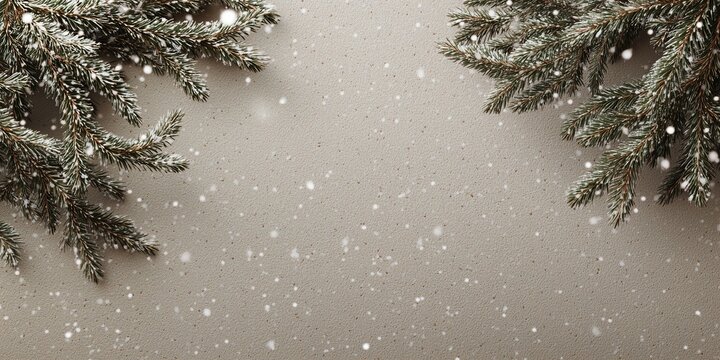 Minimalist Christmas Background with Snow-Dusted Pine Boughs on Textured Surface - Powered by Adobe