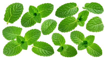 Fresh Mint Leaves Isolated on White Background for Culinary Use.