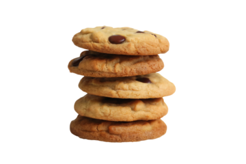 delicious tower of chocolate chip cookies . Isolated on transparent background, png