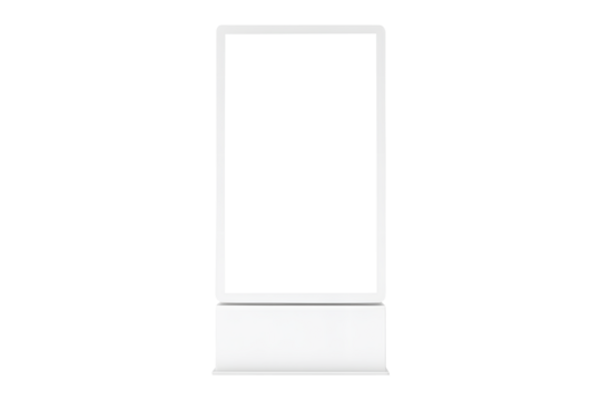 Blank digital advertising kiosk mockup, front view isolated on a white background