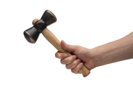 hand holding a carpenter's hammer . Isolated on transparent background, png