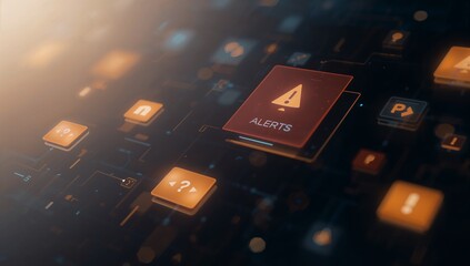 Alert system interface glows with modern tech, creating a dynamic digital experience and a sense of urgency for security and awareness