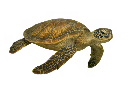 Green sea turtle swimming gracefully, a marine animal with a hard shell against a transparent background