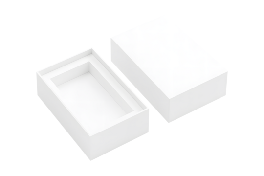 Blank open box packaging mockup isolated on a white background