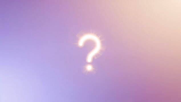Glowing question mark illuminates a soft purple gradient background, sparking curiosity and inviting solutions in a modern, clean design