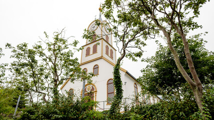 Torshavn Cathedral surrounded by greenery