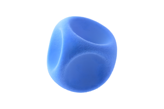 Blue abstract fluffy cube isolated on a white background