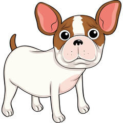 Pixelated French Bulldog With Sad Eyes Standing On White Background And Looking Down At Camera