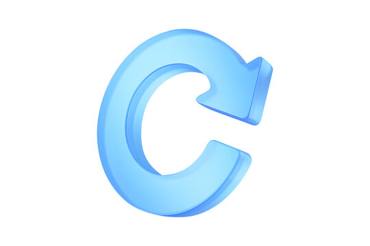 Blue circle arrows icon - Update, refresh symbol. 3d blue glass update isolated on a white background
