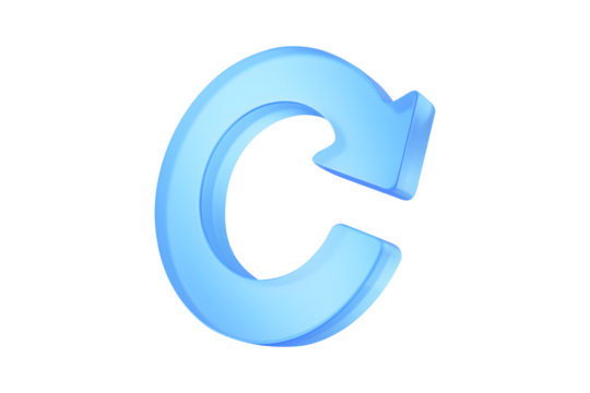 Blue circle arrows icon - Update, refresh symbol. 3d blue glass update isolated on a white background