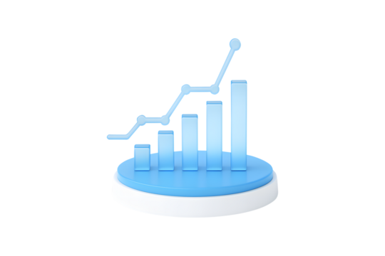 blue glass graph with point chart icon on white podium, isolated on a white background - Powered by Adobe
