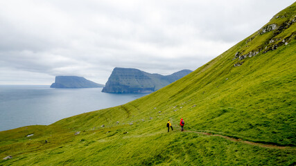 Scenic hiking view of Kalsoy in Faroe Islands wilderness