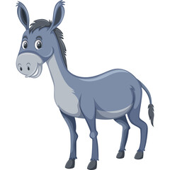 A Cute Gray Donkey Stands on a Transparent Background in a Stylized Cartoon Illustration With a Friendly Expression and Dark Mane