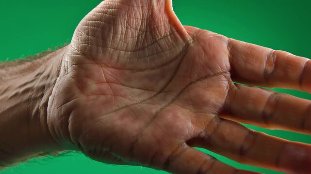 Palmistry Palm: A detailed view of a human hand reveals intricate lines, a testament to the art of palmistry, with lines etched deep within the palm.