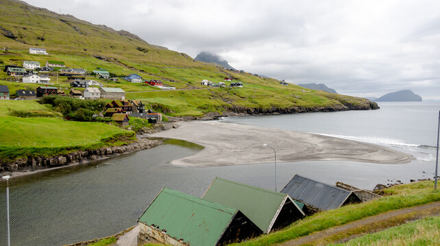 Leynar Black Sand Beach and Coastal Village Scene