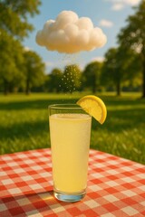 Fresh lemonade on sunny picnic table