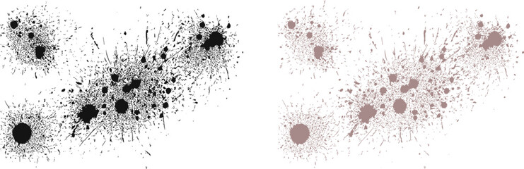 Grunge ink splatter texture set with high-contrast spray effects, abstract burst stains, messy droplets for graphic design, digital artwork backgrounds