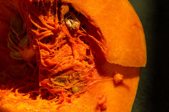 Close-up view of vibrant fresh pumpkin texture