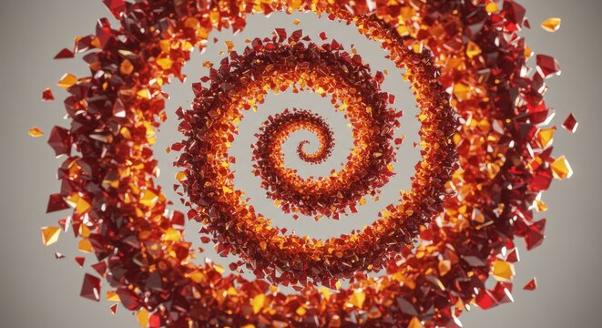 Abstract spiral formation of colorful geometric shapes on neutral backdrop - Powered by Adobe