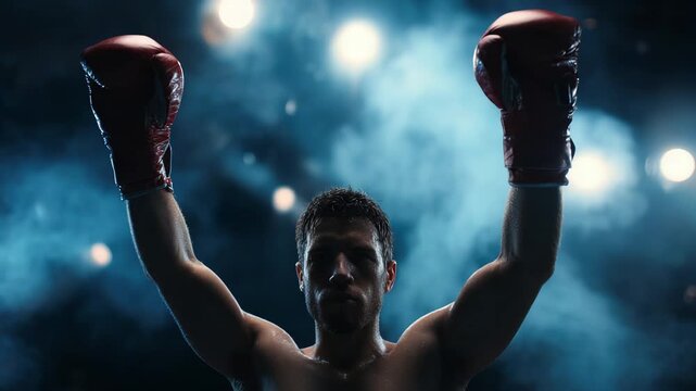 Intense Boxing Stance Chosen Amidst Colored Smoke and Bright